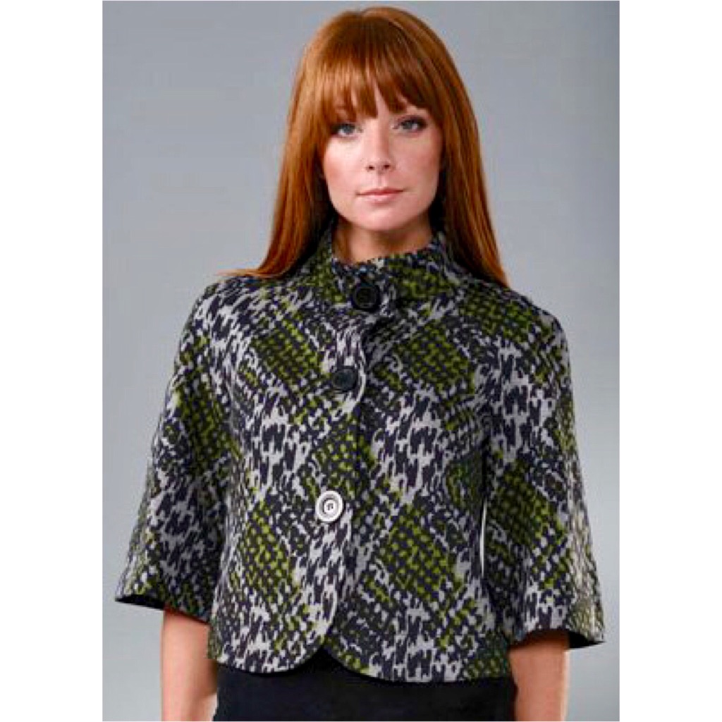 New Trina Turk Abstract Crop Funnel Neck Jacket